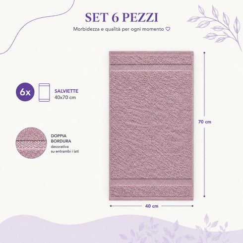 Set 6 Asciugamani Premium 40x70 cm 100% Cotone - con Doppia Bordura - per Bagno, Palestra e Viaggio