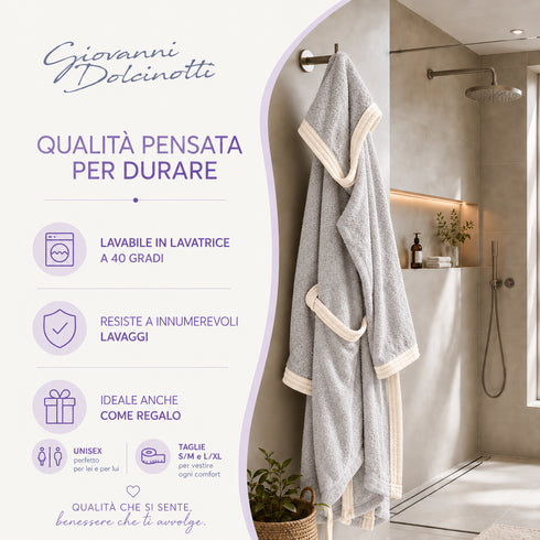 Accappatoio Uomo e Donna Elegante 100% Cotone in Spugna con Finiture a Contrasto - per Casa, SPA e Hotel