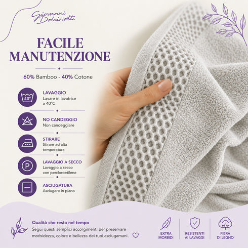Set 10 Guanti Bagno 14x20 cm - 60% Bamboo e 40% Cotone - con Bordura Decorativa - per Detersione Viso, Corpo e Skincare