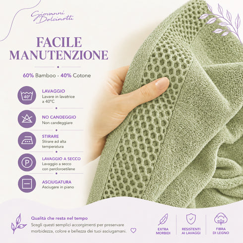 Set 2 Teli Bagno Jumbo 90x180 cm - 60% Bamboo e 40% Cotone - con Bordura Decorativa - per Bagno, SPA e Piscina