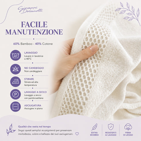 Set 12 Asciugamani Lavette 30x30 cm - 60% Bamboo e 40% Cotone - con Bordura Decorativa - per Viso, Skincare e Viaggio