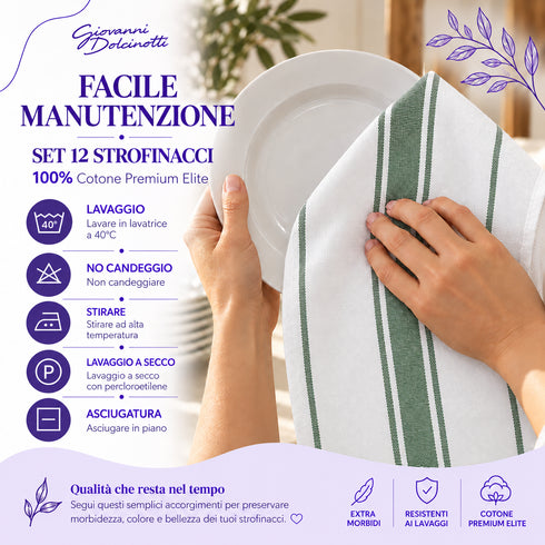 Set 12 Strofinacci Cucina 50x70 cm 100% Cotone - Assorbenti, Morbidi e Resistenti - per Piatti e Stoviglie, Casa e Ristorazione