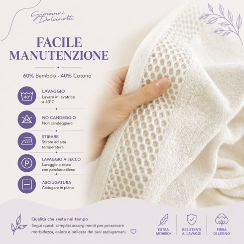 Set 10 Guanti Bagno 14x20 cm - 60% Bamboo e 40% Cotone - con Bordura Decorativa - per Detersione Viso, Corpo e Skincare