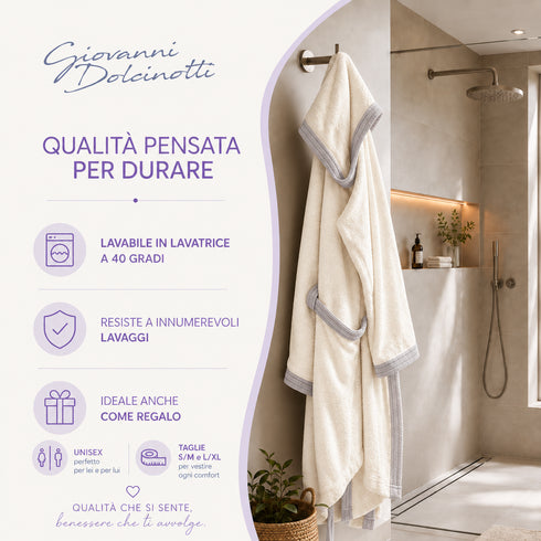 Accappatoio Uomo e Donna Elegante 100% Cotone in Spugna con Finiture a Contrasto - per Casa, SPA e Hotel