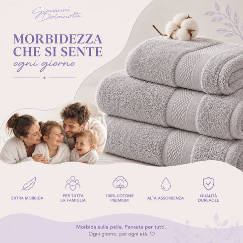 Set 8 Asciugamani Premium 100% Cotone - 2 Teli Bagno, 2 Asciugamani Viso e 4 Lavette - per Casa, Ospiti e B&B