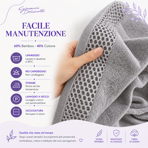 Set 12 Asciugamani Lavette 30x30 cm - 60% Bamboo e 40% Cotone - con Bordura Decorativa - per Viso, Skincare e Viaggio