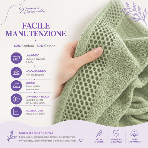 Set 12 Asciugamani Lavette 30x30 cm - 60% Bamboo e 40% Cotone - con Bordura Decorativa - per Viso, Skincare e Viaggio