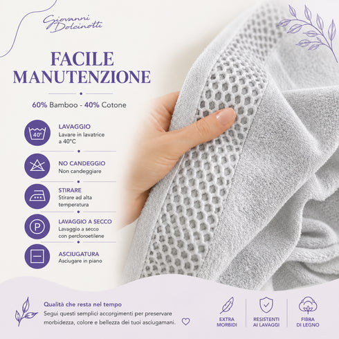 Set 12 Asciugamani Lavette 30x30 cm - 60% Bamboo e 40% Cotone - con Bordura Decorativa - per Viso, Skincare e Viaggio