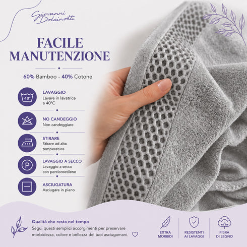 Set 6 Asciugamani 40x70 cm - 60% Bamboo e 40% Cotone - per Bagno, Palestra e Viaggio