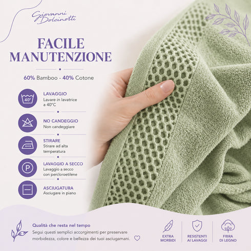 Set 6 Asciugamani 40x70 cm - 60% Bamboo e 40% Cotone - per Bagno, Palestra e Viaggio