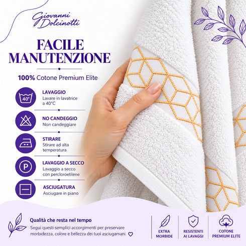 Set 8 Asciugamani Premium Elite 100% Cotone - 2 Teli Bagno, 2 Asciugamani Viso e 4 Lavette - per Casa, SPA e Ospiti