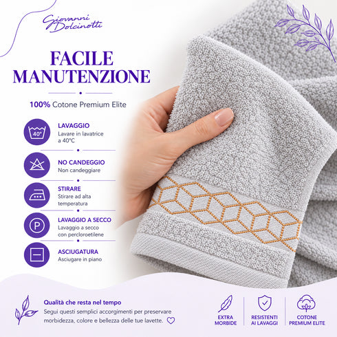 Set 12 Asciugamani Lavette Premium Elite 30x30 cm 100% Cotone - con Bordura Jacquard - per Viso, Mani, Ospiti e SPA