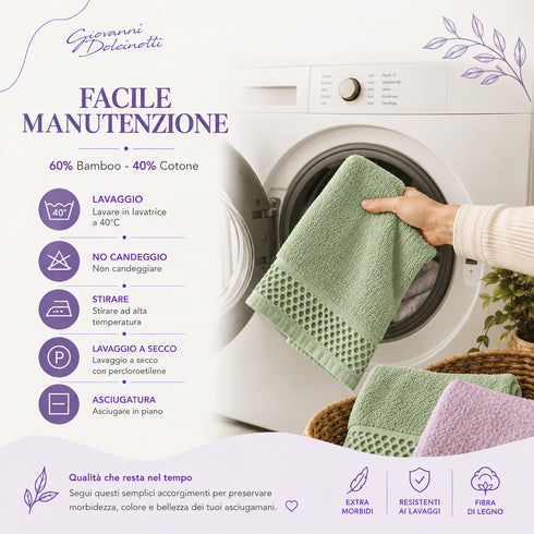 Set 10 Guanti Bagno 14x20 cm - 60% Bamboo e 40% Cotone - con Bordura Decorativa - per Detersione Viso, Corpo e Skincare