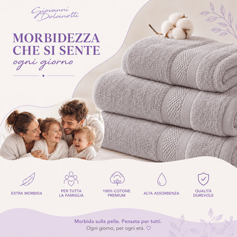 Set 6 Asciugamani Premium 40x70 cm 100% Cotone - con Doppia Bordura - per Bagno, Palestra e Viaggio