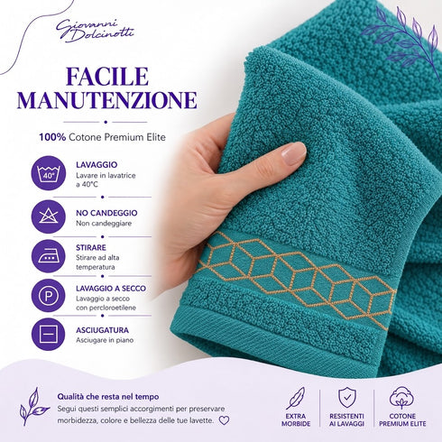 Set 12 Asciugamani Lavette Premium Elite 30x30 cm 100% Cotone - con Bordura Jacquard - per Viso, Mani, Ospiti e SPA