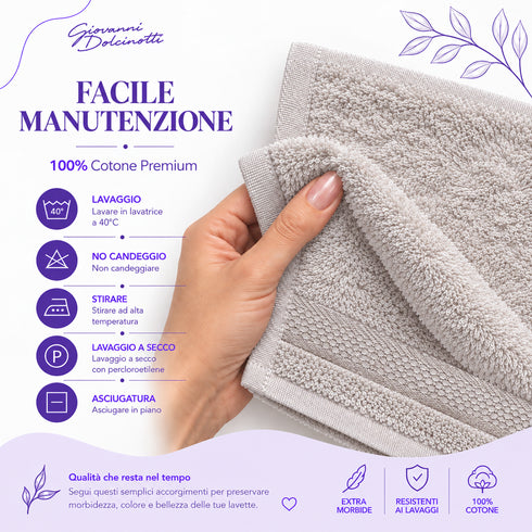 Set 12 Asciugamani Lavette Premium 30x30 cm 100% Cotone - per Viso, Mani, Ospiti e SPA