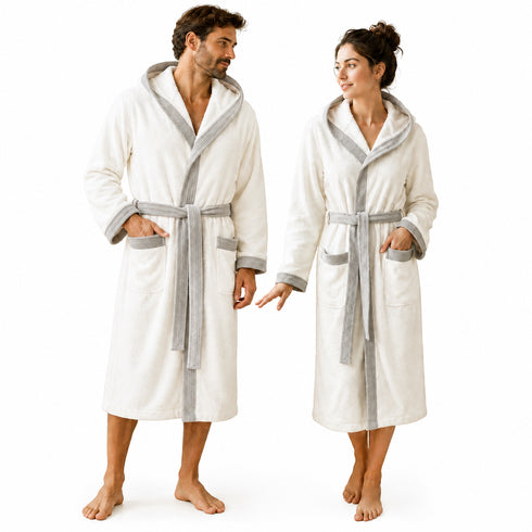 Accappatoio Uomo e Donna Elegante 100% Cotone in Spugna con Finiture a Contrasto - per Casa, SPA e Hotel