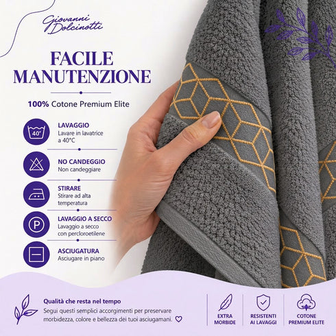 Set 8 Asciugamani Premium Elite 100% Cotone - 2 Teli Bagno, 2 Asciugamani Viso e 4 Lavette - per Casa, SPA e Ospiti
