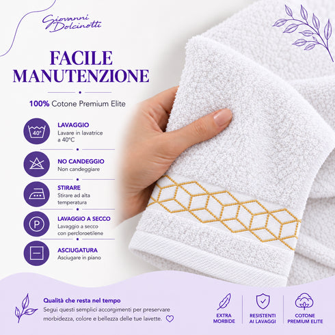Set 6 Asciugamani Premium Elite 40x70 cm 100% Cotone - con Bordura Jacquard - per Bagno, Palestra e Viaggio