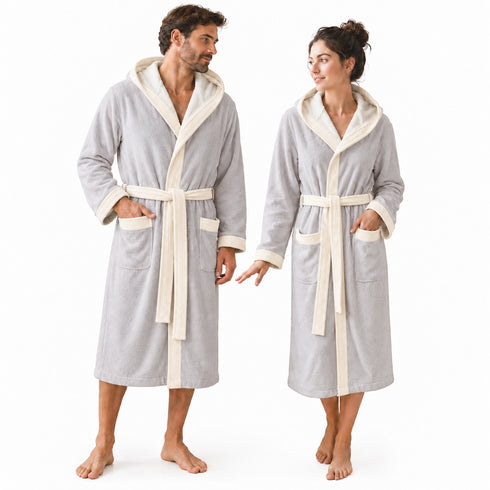 Accappatoio Uomo e Donna Elegante 100% Cotone in Spugna con Finiture a Contrasto - per Casa, SPA e Hotel