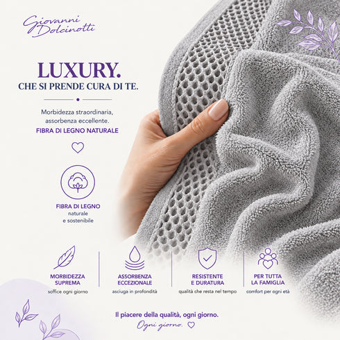 Set 2 Teli Bagno Jumbo 90x180 cm - 60% Bamboo e 40% Cotone - con Bordura Decorativa - per Bagno, SPA e Piscina
