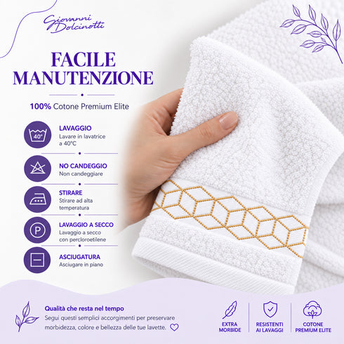 Set 12 Asciugamani Lavette Premium Elite 30x30 cm 100% Cotone - con Bordura Jacquard - per Viso, Mani, Ospiti e SPA