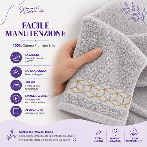 Set 6 Asciugamani Premium Elite 40x70 cm 100% Cotone - con Bordura Jacquard - per Bagno, Palestra e Viaggio