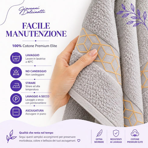 Set 8 Asciugamani Premium Elite 100% Cotone - 2 Teli Bagno, 2 Asciugamani Viso e 4 Lavette - per Casa, SPA e Ospiti