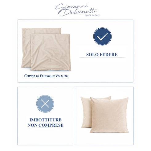 Set 2 Federe in Velluto per Divano, Soggiorno e Camera da Letto con Cerniera Zip - Modello Monroe