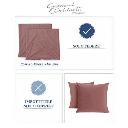 Set 2 Federe in Velluto per Divano, Soggiorno e Camera da Letto con Cerniera Zip - Modello Monroe