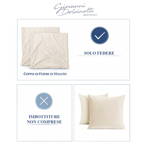 Set 2 Federe in Velluto per Divano, Soggiorno e Camera da Letto con Cerniera Zip - Modello Monroe