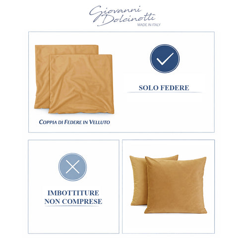 Set 2 Federe in Velluto per Divano, Soggiorno e Camera da Letto con Cerniera Zip - Modello Monroe