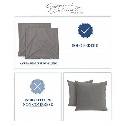 Set 2 Federe in Velluto per Divano, Soggiorno e Camera da Letto con Cerniera Zip - Modello Monroe