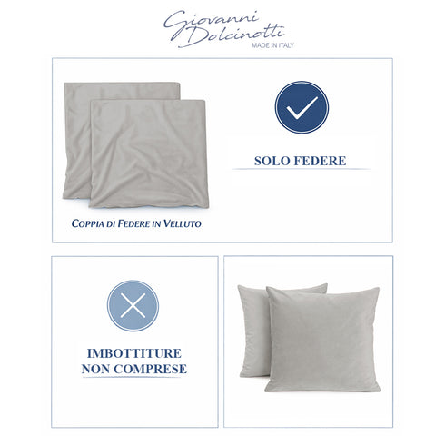Set 2 Federe in Velluto per Divano, Soggiorno e Camera da Letto con Cerniera Zip - Modello Monroe