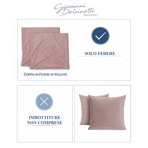Set 2 Federe in Velluto per Divano, Soggiorno e Camera da Letto con Cerniera Zip - Modello Monroe