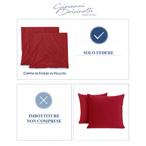 Set 2 Federe in Velluto per Divano, Soggiorno e Camera da Letto con Cerniera Zip - Modello Monroe
