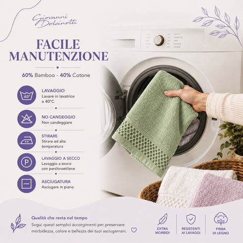 Set 6 Asciugamani 40x70 cm - 60% Bamboo e 40% Cotone - per Bagno, Palestra e Viaggio