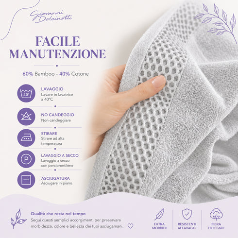 Set 8 Asciugamani 60% Bamboo e 40% Cotone - 2 Teli Bagno, 2 Asciugamani Viso, 2 Lavette e 2 Guanti - per Bagno, SPA e Ospiti