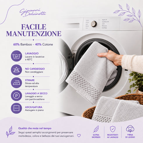 Set 6 Asciugamani 40x70 cm - 60% Bamboo e 40% Cotone - per Bagno, Palestra e Viaggio