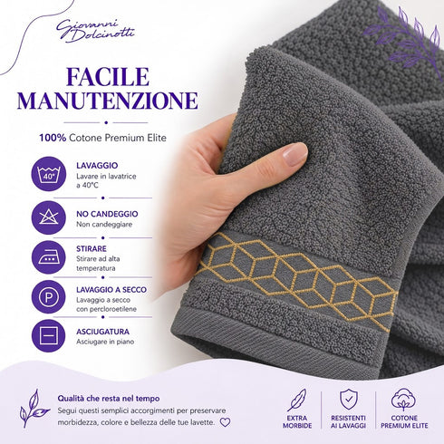 Set 12 Asciugamani Lavette Premium Elite 30x30 cm 100% Cotone - con Bordura Jacquard - per Viso, Mani, Ospiti e SPA