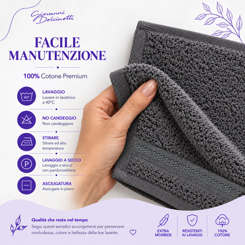 Set 12 Asciugamani Lavette Premium 30x30 cm 100% Cotone - per Viso, Mani, Ospiti e SPA
