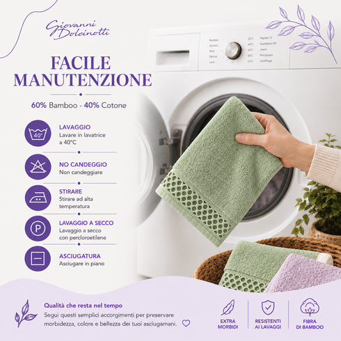 Set 12 Asciugamani Lavette 30x30 cm - 60% Bamboo e 40% Cotone - con Bordura Decorativa - per Viso, Skincare e Viaggio