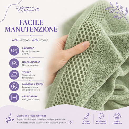 Set 8 Asciugamani 60% Bamboo e 40% Cotone - 2 Teli Bagno, 2 Asciugamani Viso, 2 Lavette e 2 Guanti - per Bagno, SPA e Ospiti