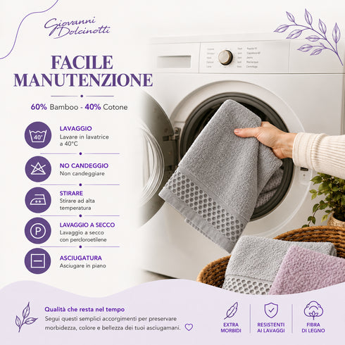 Set 10 Guanti Bagno 14x20 cm - 60% Bamboo e 40% Cotone - con Bordura Decorativa - per Detersione Viso, Corpo e Skincare