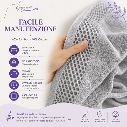 Set 8 Asciugamani 60% Bamboo e 40% Cotone - 2 Teli Bagno, 2 Asciugamani Viso, 2 Lavette e 2 Guanti - per Bagno, SPA e Ospiti