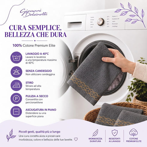 Set 12 Asciugamani Lavette Premium Elite 30x30 cm 100% Cotone - con Bordura Jacquard - per Viso, Mani, Ospiti e SPA
