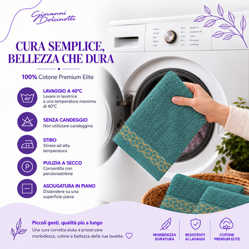 Set 6 Asciugamani Premium Elite 40x70 cm 100% Cotone - con Bordura Jacquard - per Bagno, Palestra e Viaggio