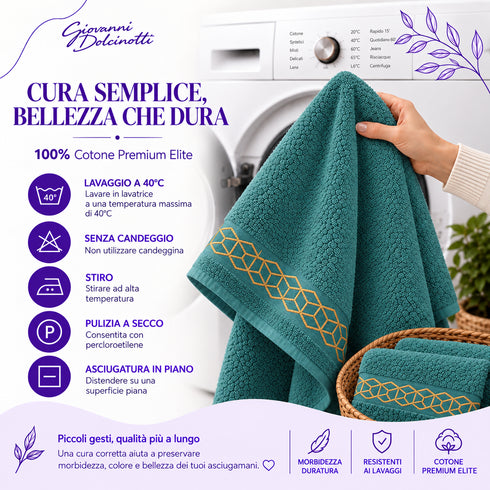 Set 8 Asciugamani Premium Elite 100% Cotone - 2 Teli Bagno, 2 Asciugamani Viso e 4 Lavette - per Casa, SPA e Ospiti