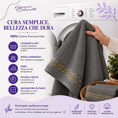 Set 8 Asciugamani Premium Elite 100% Cotone - 2 Teli Bagno, 2 Asciugamani Viso e 4 Lavette - per Casa, SPA e Ospiti