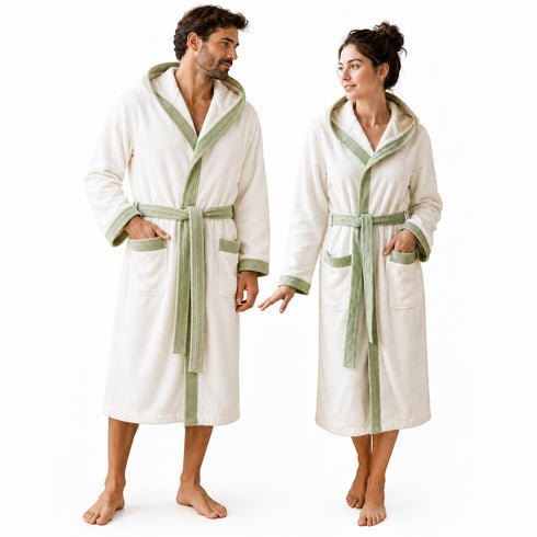 Accappatoio Uomo e Donna Elegante 100% Cotone in Spugna con Finiture a Contrasto - per Casa, SPA e Hotel